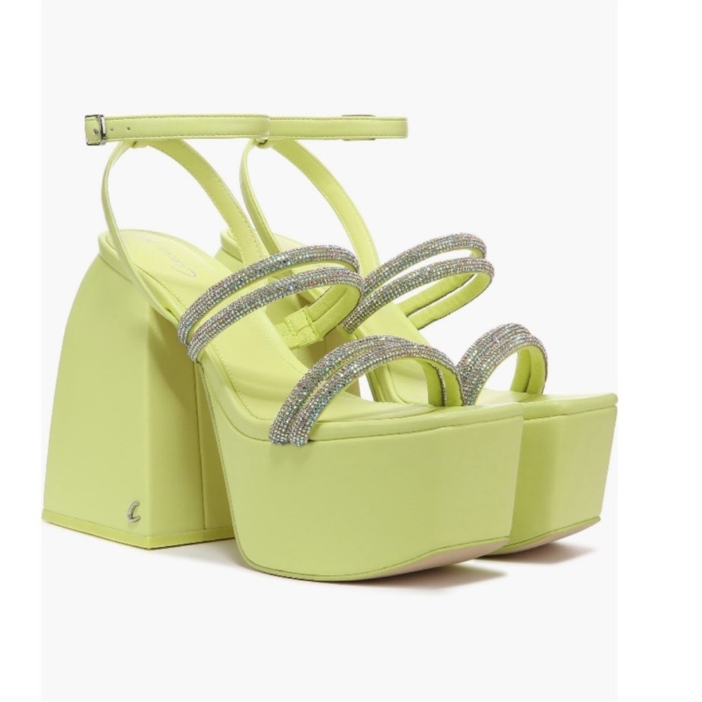Circus by Sam Edelman Lime Green Platform Sandals with Rhinestone Straps - Picture 2 of 11